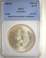 1948-MO 5 Pesos NNC MS67 Cuauhtemoc