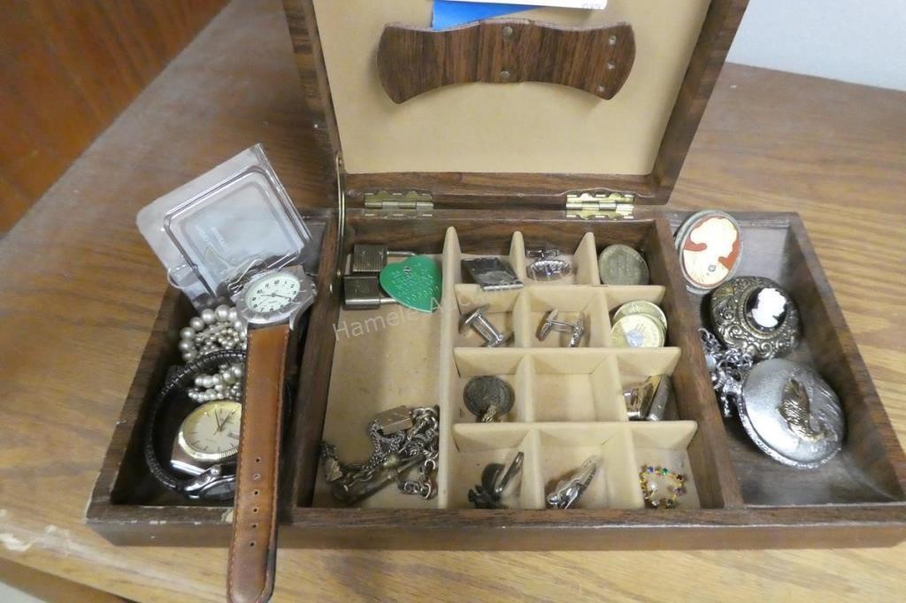 Box with cufflinks, watches and other