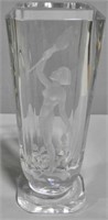 8.5” Crystal Engraved Vase w/nude woman holding