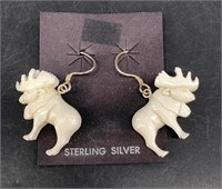 Moose earrings, bone on sterling silver hooks