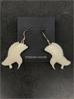 Pair of bone hummingbirds earrings on sterling sil