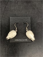 Bone polar bear head earrings on sterling silver h