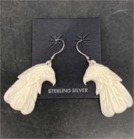 Pair of eagle head earrings on sterling silver hoo
