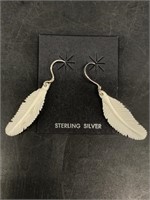 Pair of bone feathers earrings on sterling silver