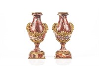PAIR OF FRENCH RED MARBLE URNS
