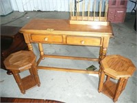 Oak Sofa Table and 2 Oak Plant Stands