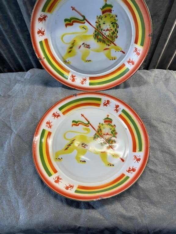 European enemalware platters with crest