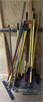 Assorted Yard Tools Inc. Rakes, Hoes, Shovels and