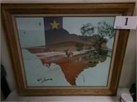 FRAMED CANVAS PAINTING OF TEXAS WITH DEER 29X22