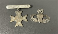 Two Vintage Sterling Military Badges