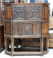 Neo Renaissance Linen Fold Carved Walnut Cabinet.