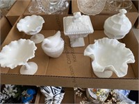 Box lot of milk glass no stamps or markings.