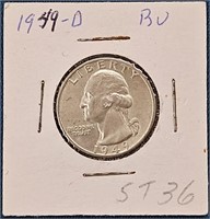 1949 D 90% Silver Washington Quarter