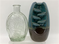 Clear Glass Mold Blown Flask & Blue/Brown Fountain