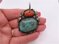 Pawn Sterling & Turquoise MBsigned 2" Pendant