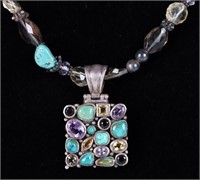 SORRELLI STERLING MULTI-GEMSTONE PENDANT NECKLACE