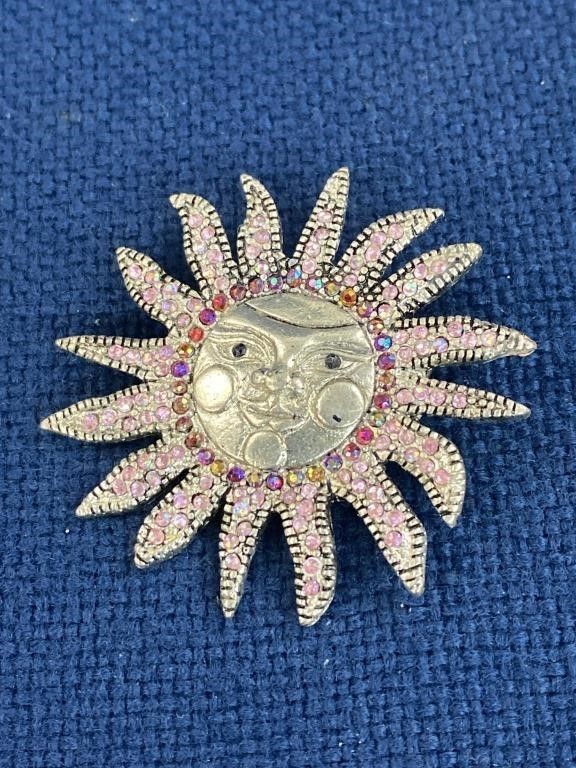 Sun brooch with multicolored stones 1 3/4”