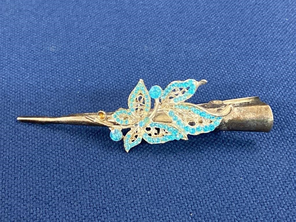 Vintage Hairclip with butterflies, Aqua stones,