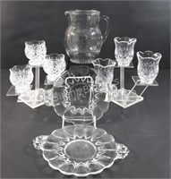 Glass Water Pitcher, Dessert Plates, Candle