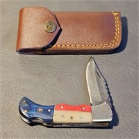 Damascus Knife w/ Leather Sheath