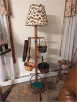 Oak Floor Lamp Basket Rack with Baskets