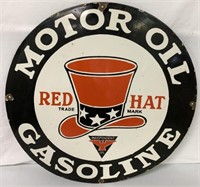 Red Hat Motor Oil Gasoline porcelain sign