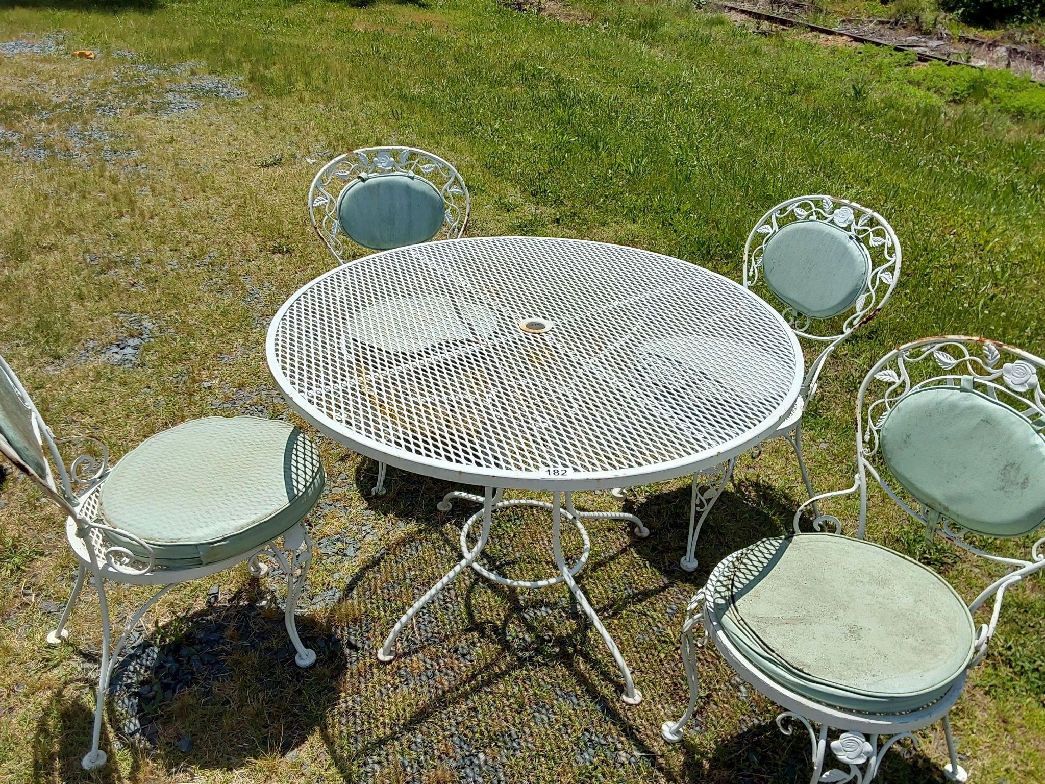 White Metal Patio Table with 4 Chairs