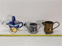 3 Nice watering cans, 1 brass