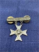 Sterling silver pistol sharp shooter military pin