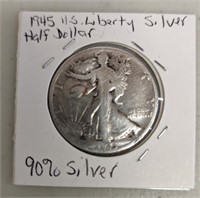 1945 USA Liberty Silver Half Dollar 90%