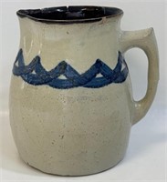 UNUSUAL HAND PAINTED ANTIQUE STONEWARE PITCHER