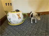 Tea pot ans saucer planter and cow toy