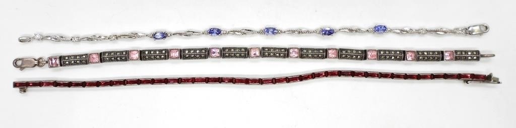 3 STERLING GEMSTONE BRACELETS