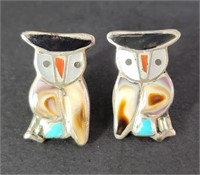 Abalone & Turquoise Inlaid Owl Earrings