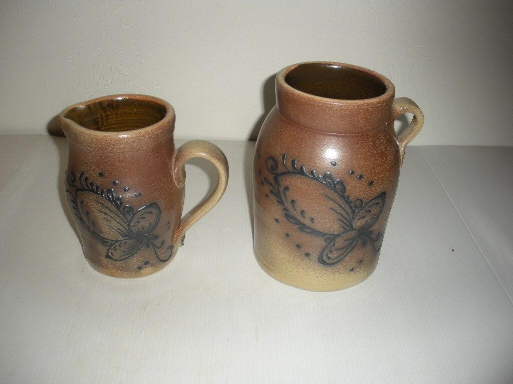 Maple City Pottery Crock & Pitcher  9 inches tall