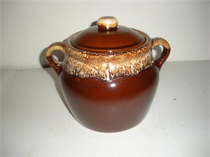Monmouth Brown Drip Bean Pot w/Lid  7 inches tall