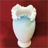 Tall Ruffled Milk Glass Flower Vase (9" x 4")