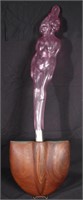 GLASS FEMALE FIGURE ON WOODEN STAND