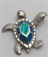 Sterling Turtle Pendant W Opal Stones