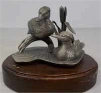 1976 Burques sculpture pewter duck on wooden