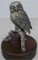 Pewter pygmy owl sculpture by Lance 1976.