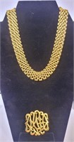 Gold Tone Necklace  & Brooch