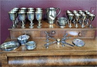 Silver Plate Goblets, Pitcher, Bowls, Coasters
