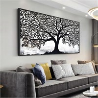 "TREE OF LIFE" BLACK & WHITE CANVAS ART 20" x 40"