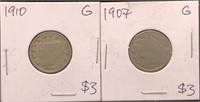 Pair of Graded Antique Liberty V Nickel coins