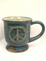 20 oz. Handmade Peace Sign pottery coffee mug,