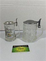 2 Glass Stein Like Mugs With Lids