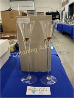 BOHEMIA CRYSTAL GOLD HEART CHAMPAGNE FLUTES
