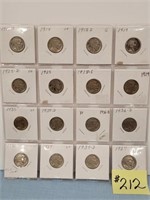 (16) Buffalo Nickels 1913II, 14, 16D, 19, 25, 25D,