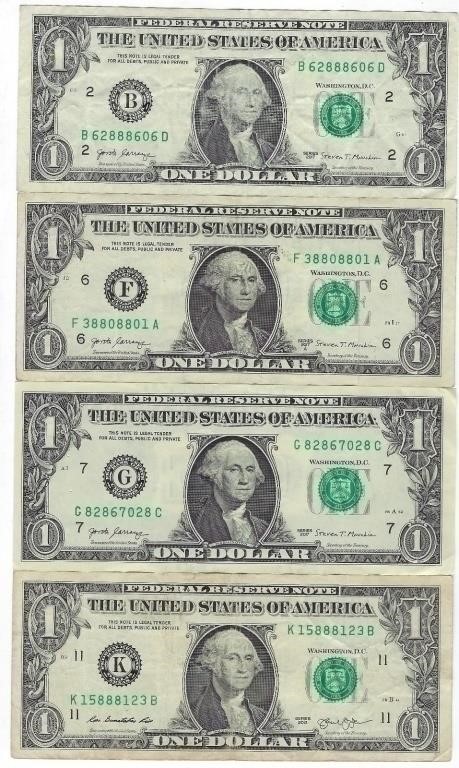 US$1 FRN Fancy SN  8x4 Different Districts VF.R1R